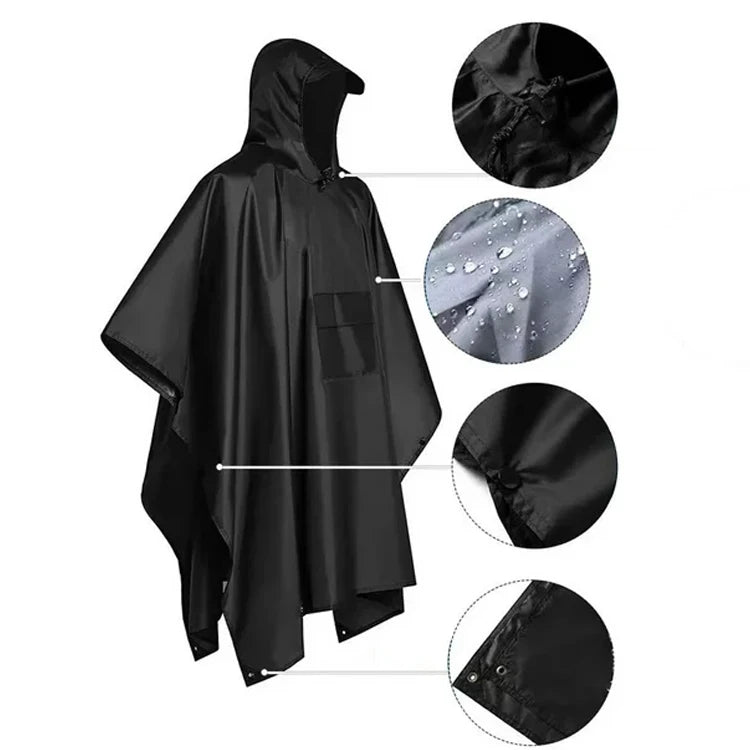 Custom Printed Outdoor Breathable Rain Coat PU Long Waterproof Protective Rainwear and One Pocket Polyester Raincoat for Camping