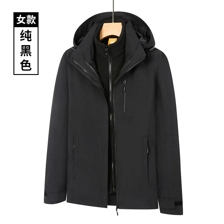 Men's Women's Outdoor Two-Piece Sports Jacket Set Three-In-One Fleece-Lined Thickened Winter Warm Jacket for Mountaineering