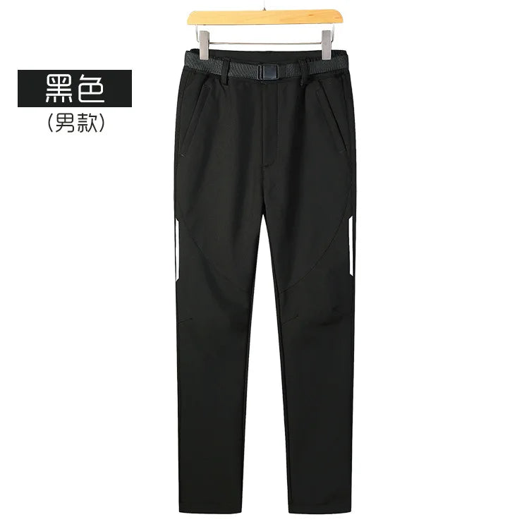 Men's Women's Casual Outdoor Sports Soft Shell Pants Waterproof Windproof Breathable Elastic Waist Fleece-Lined for Autumn