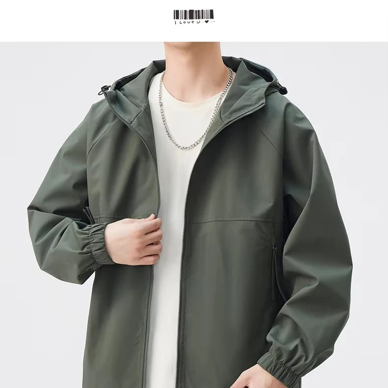 Men's Lightweight Stand Rain Jacket for Autumn Spring Windproof 3D Embroidery Logo Zipper Prints Outdoor Sports Cycling Running