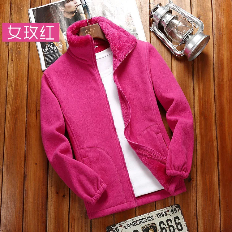 Casual Outdoor Indoor Polar Coral Fleece Coat for Men Women Spring Autumn Winter Thickened Sweater Cardigan with Charging Liner