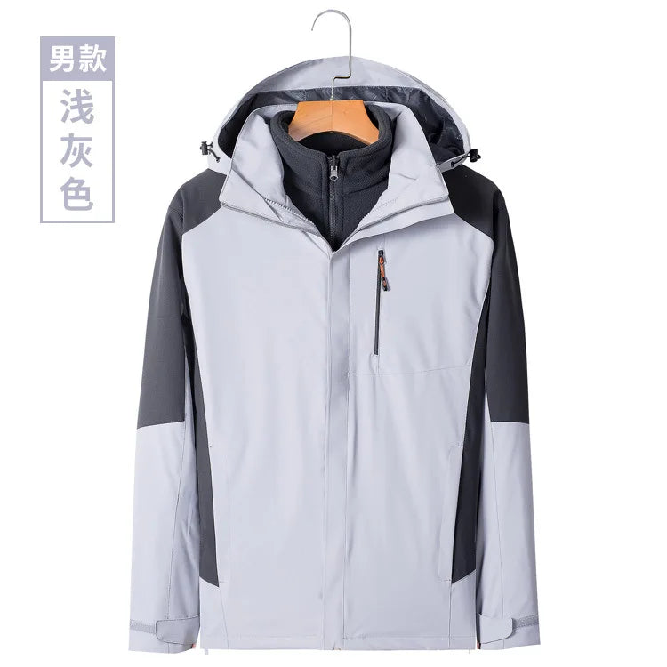 Men's Women's Outdoor Two-Piece Sports Jacket Set Three-In-One Fleece-Lined Thickened Winter Warm Jacket for Mountaineering