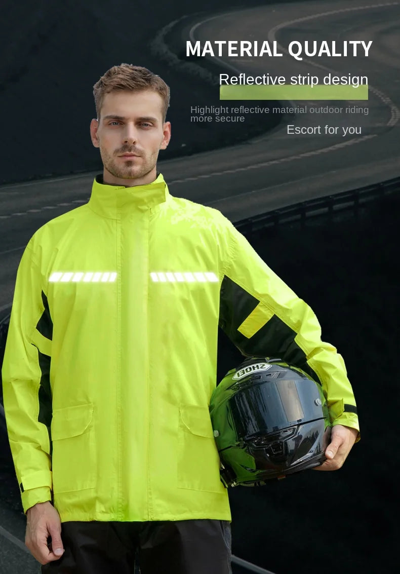 Custom Modern XL Single-Person Nylon Motorcycle Rainsuit Waterproof & Windproof Reflective Tape Outdoor Riding Hiking
