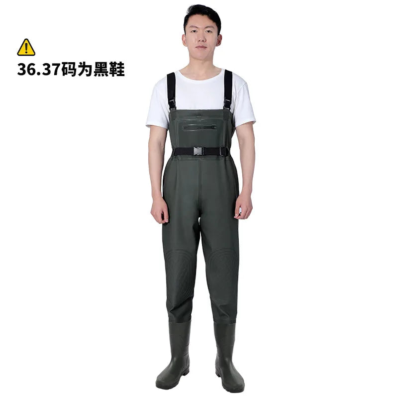 Thickened PVC Material Fishing Waders Pants Zipper Closure Outdoor Wading Unisex Half-length