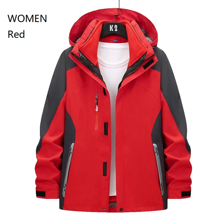 Women and Men Three-in-One Winter Ski Suit Waterproof Breathable Outdoor Work Clothes Two-Piece Set With Warm Jackets Raincoat