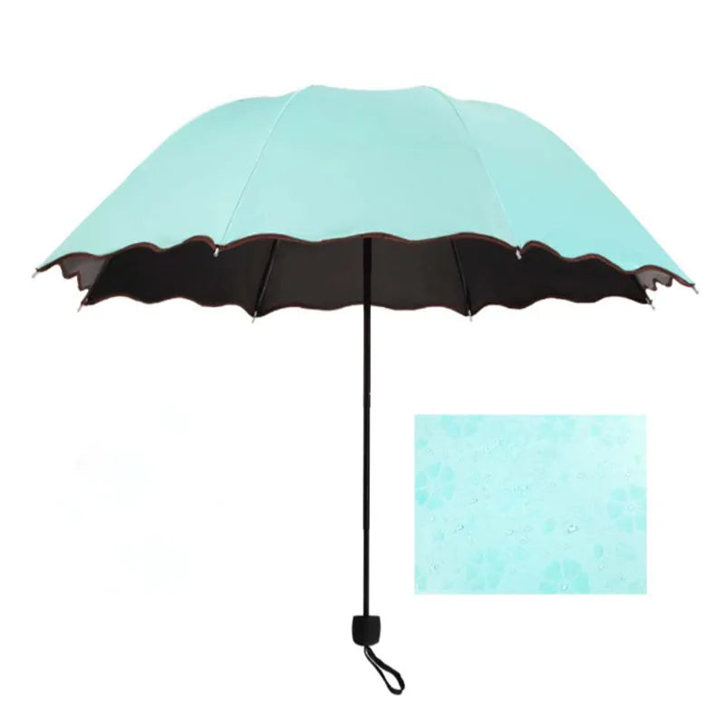 Creative Three-Fold Lotus Leaf Edge Sunshade Umbrella Watercolor Blooms Strong UV Protection Black Glue Customizable Logo