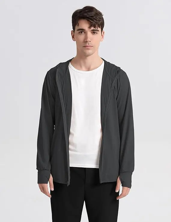 Men's UPF 50+ Sun Protection Outdoor Lightweight Full Zip Hoodie Rain Jacket Long Sleeve Fishing Hiking Performance Shirt