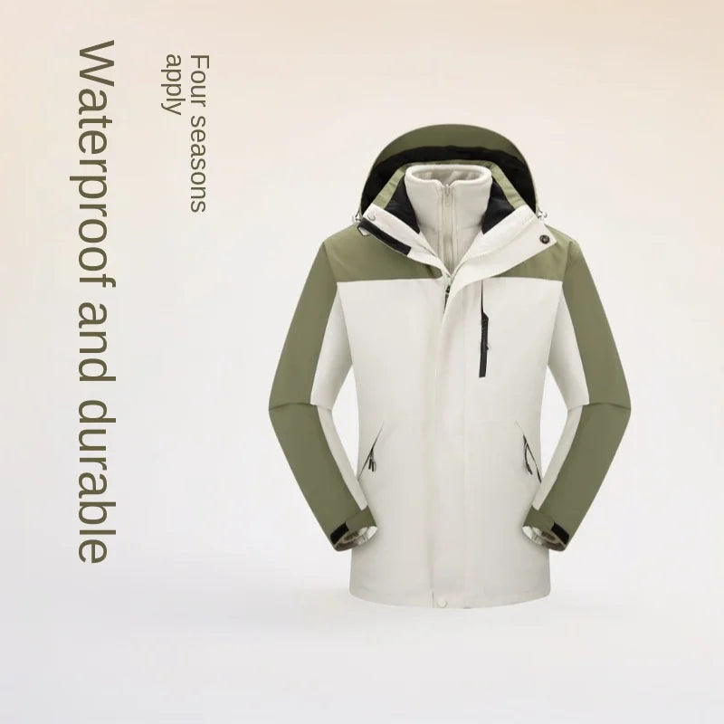Three-in-One Outdoor Windproof Jacket for Men Women Autumn/Winter New Arrival Stand Detachable Fleece Liner for Mountaineering