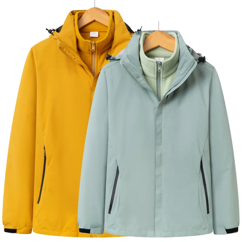 Men's Women's Outdoor Winter Work Clothes Rush Printed Logo Three-in-One Detachable Two-Piece Set Warm Waterproof Zipper