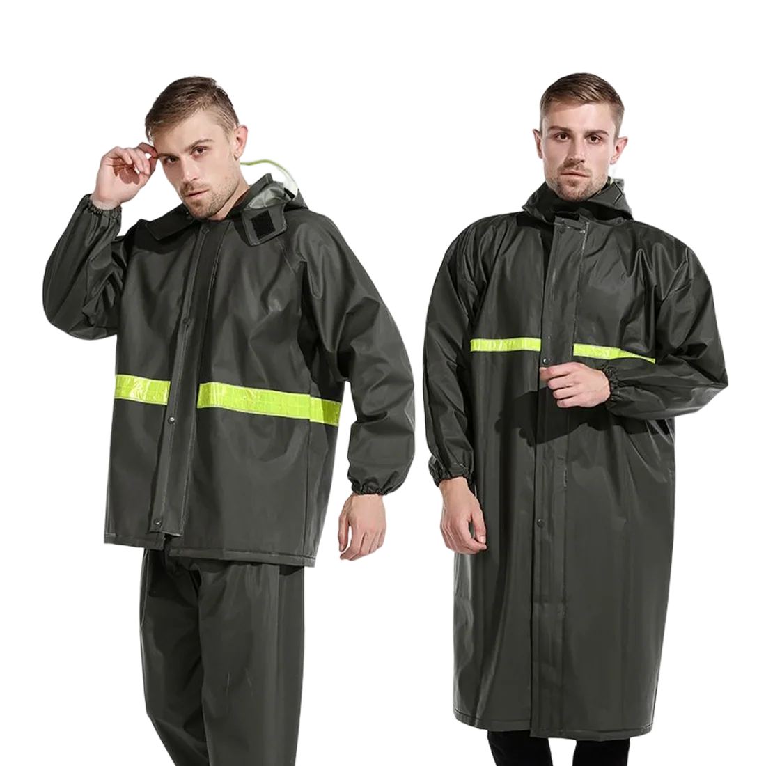 Knitted Fabrics PVC Rain Coats Rain Pants  Breathable  Raincoat Wholesalers Green Reflective Motorcycle Raincoat for Outdoor