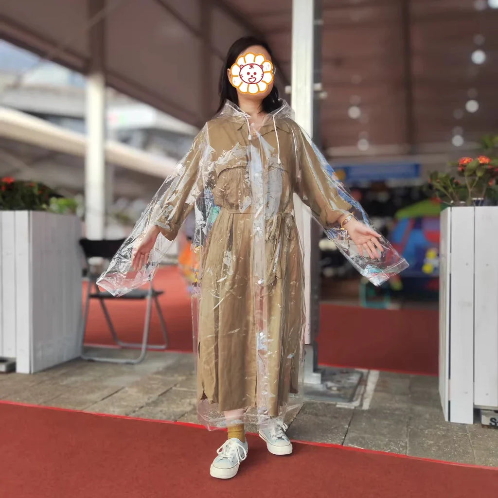 Wholesale Lightweight Transparent Long Waterproof Custom EVA clear extra Large Hood Raincoat Fashion Dance Style Windproof