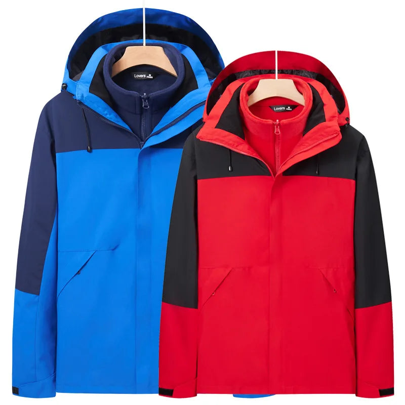 Men's Women's Winter Jacket Detachable Three-in-One Fleece Liner Rabbit Windproof Waterproof Zipper Knitted Customizable Logo