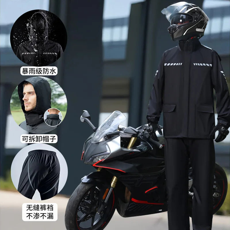 Nylon Motorcycle Raincoat & Rain Pants Split Waterproof Windproof Storm-level Riding Outdoor Travel Climbing Rain Suit
