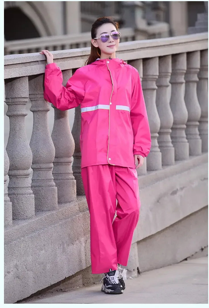 Motorcycle Rain Coat Waterproof Oxford Cloth Raincoat Outdoor Rain Proof Jackets Coat + Pants with Reflective Strip Rain Coat