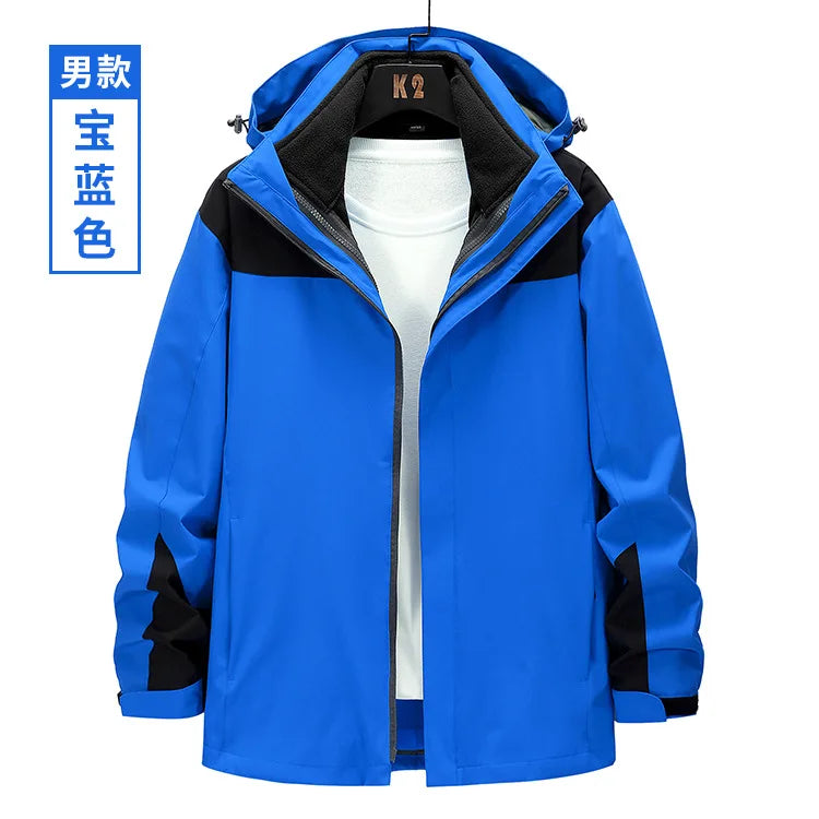 Outdoor Waterproof Windbloc Zipper Solid Soft Shell Three-in-One Detachable Two-Piece Set Fleece-Lined Thick Winter