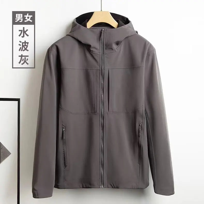 Soft Shell Waterproof Windproof Fleece-Lined Winter Coat for Men Women Stand Collar Zipper for Hiking Spring Autumn