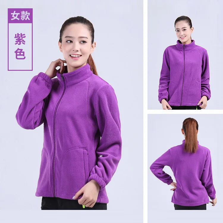 New Outdoor Hooded Fleece Jacket Unisex Zipper Closure Waterproof Thick Lining Winter Double-Sided Padded Stand Rabbit Fur Trim