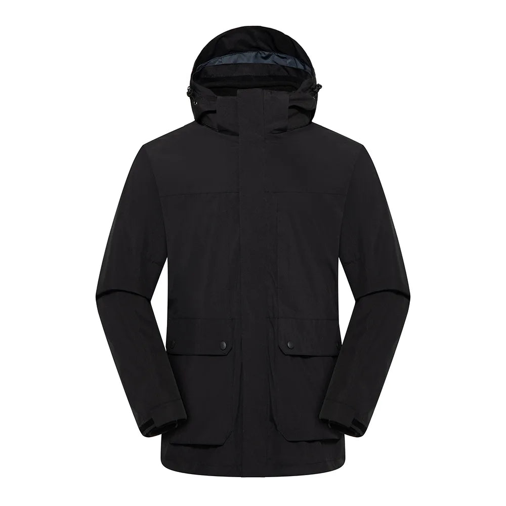 Detachable Zipper Winter Jacket for Men Women Outdoor Couples Solid Woven Soft Shell Coated Breathable Windproof Stand 3XL