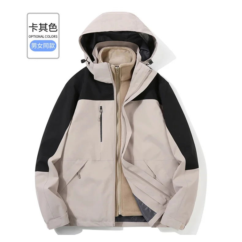 Men's and Women's Long Sleeve Stand Fleece Jacket Universal Waterproof and Windproof for Outdoor Travel Spring Zipper Woven