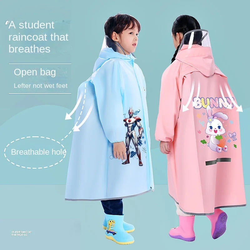 EVA Children's Raincoat with Backpack Space, Suitable for Boys and Girls, Reusable