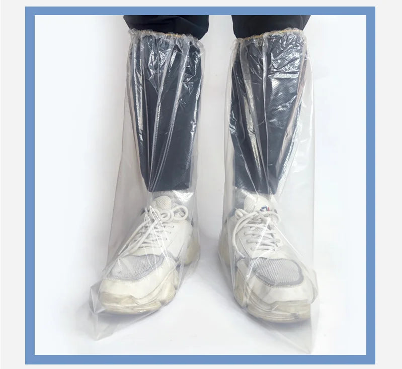 PE Disposable Durable Thickened Non Slip Long Boot Covers Waterproof Rain Boot Shoe Covers PVC Adult Plastic Unisex Midi 16g