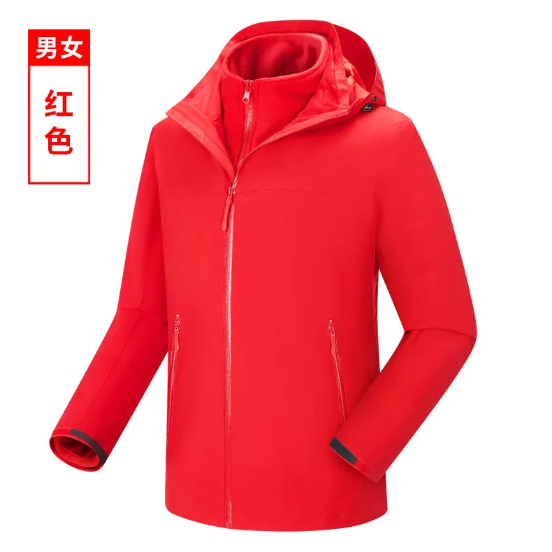 Charge Clothes Winter Solid Two-piece Set Three-in-one Detachable Unisex Waterproof Motorcycle Jacket 3D Embroidery for