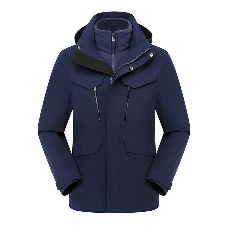 High-End Detachable Two-Piece Zipper Embroidered Logo Winter Workwear Windproof Waterproof Three-in-One Outdoor Hiking Jackets