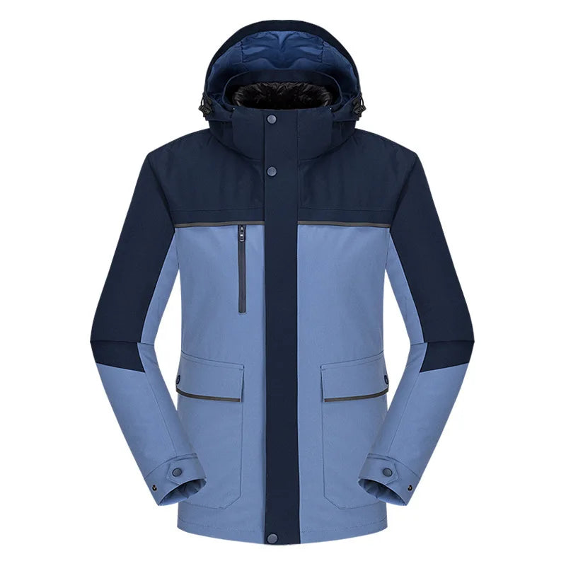 Men's Women's New Outdoor Three-in-One Winter Jacket Solid Windproof Waterproof Breathable Two-Piece Windbreaker