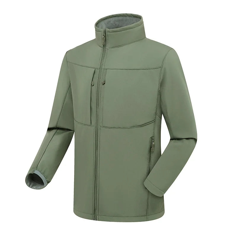 Autumn Winter Men's Soft Shell Jacket New Outdoor Fleece-Lined Thickened Vertical Collar Composite Fabric Cross-Border