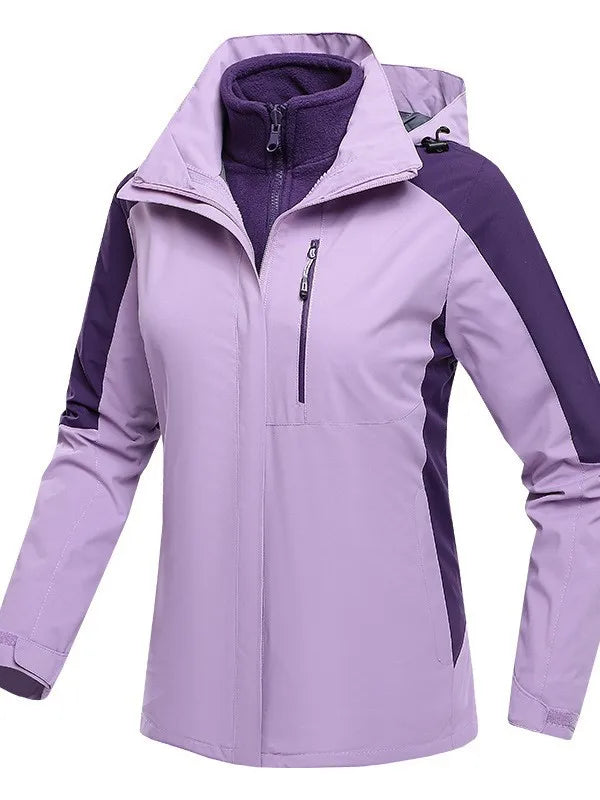 Color Blocking Outdoor Jacket Waterproof Windproof Hard Shell Breathable Features Reflective Contrasting Colors for Safety for