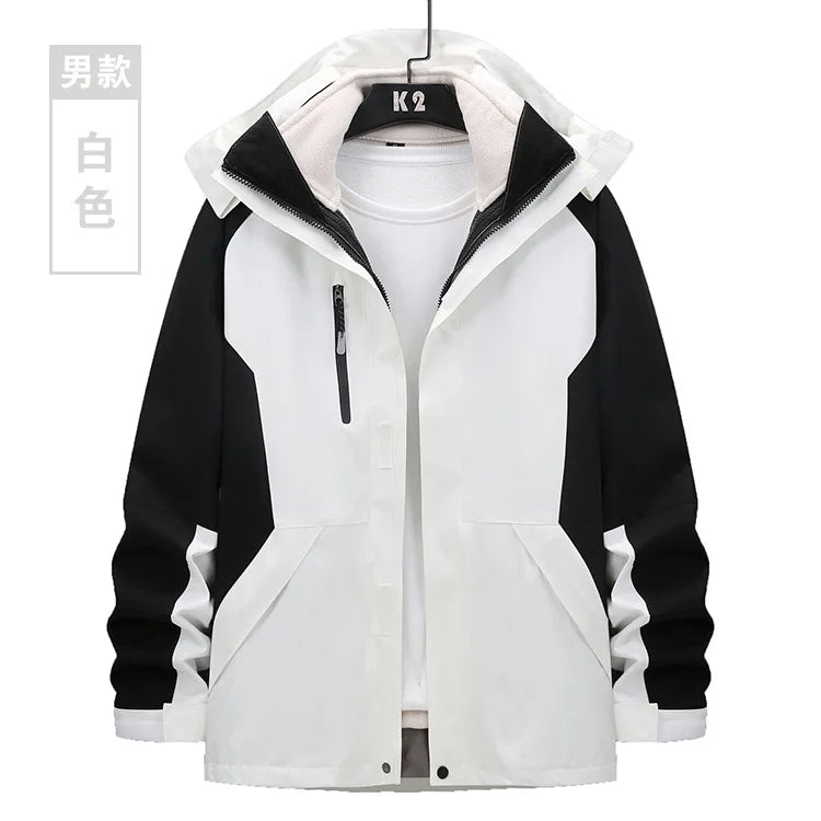 Unisex Three-in-One Ski Suit Two-Piece Set Winter Solid Zipper Warm Waterproof for Breathable Outdoor Work Clothes Stand