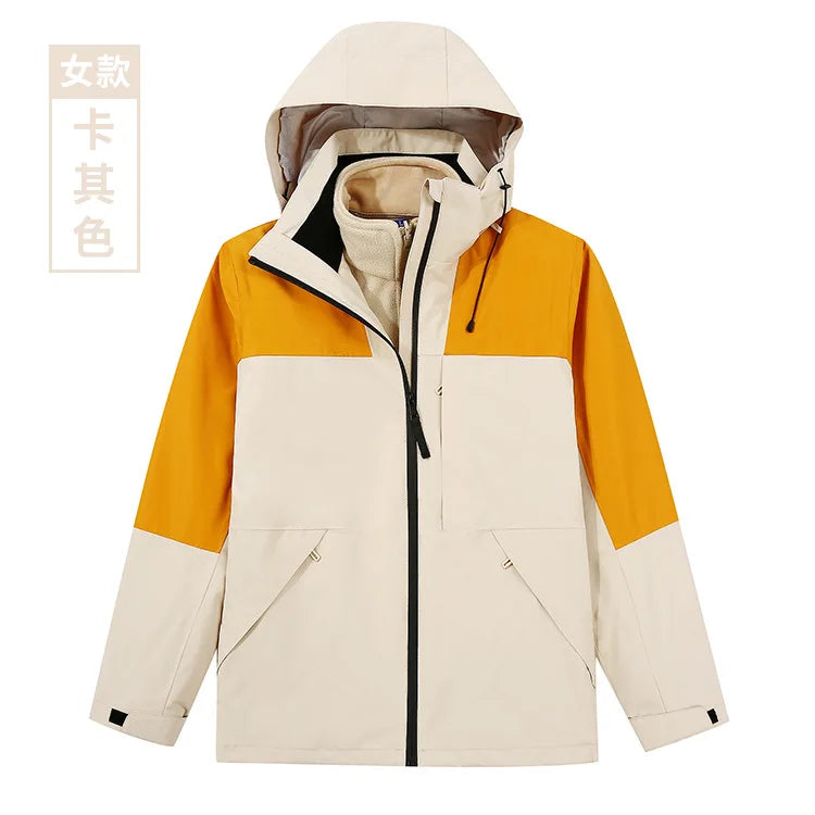 Women's Men's Three-in-One Winter Work Clothes Warm Waterproof Breathable Outdoor Two-Piece with Zipper Closure Logo Embroidery