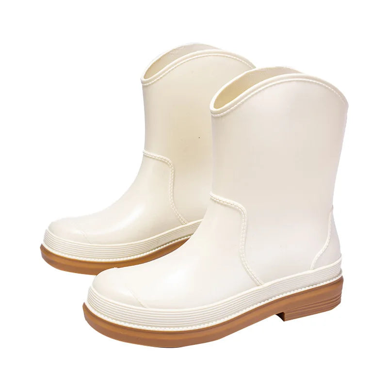 Fashionable Unisex Rain Boots Mid-Calf PVC Waterproof Cover Anti-Slip Light Weight Rubber Insole Reusable Rain Gear Outdoor Use