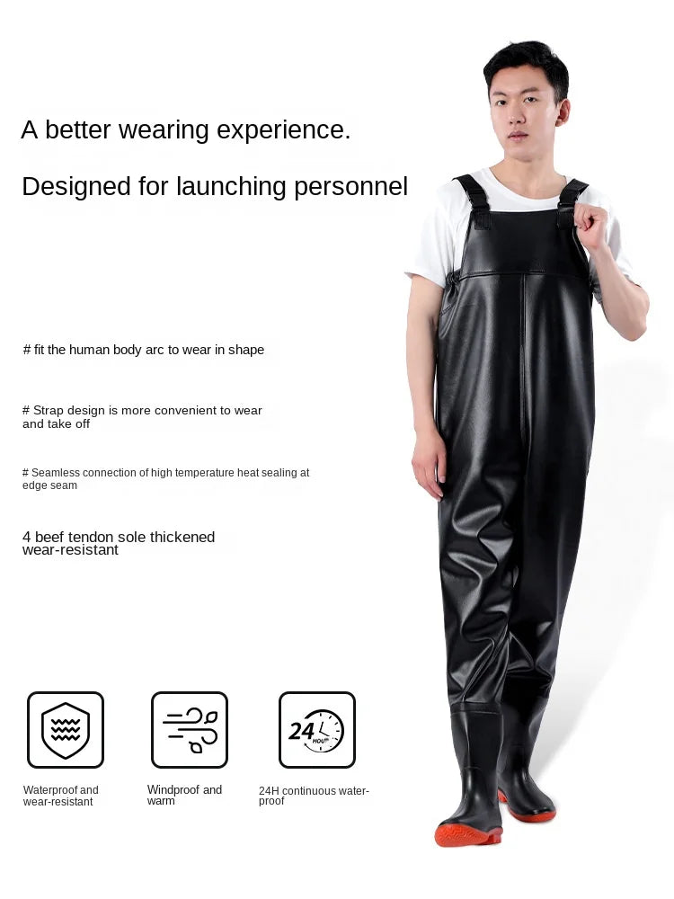Thickened PVC Material Fishing Waders Pants Zipper Closure Outdoor Wading Unisex Half-length