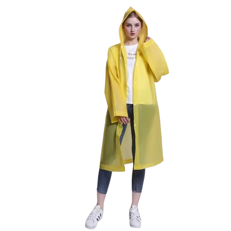 Factory Price Stock Adult EVA Plastic Raincoat Custom Logo Transparent Reusable Outdoor Poncho Waterproof Rain Wear Rain Coat