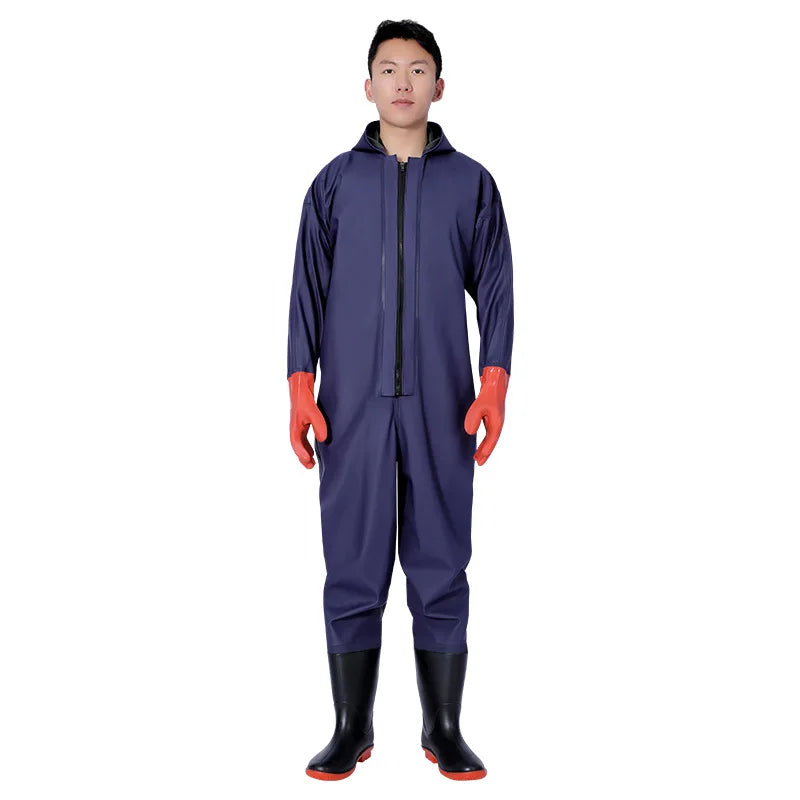 Wholesale Thickened PVC Full-Body Waterproof Chest Wader Fishing Rain Water Pants with Zipper Closure Unisex