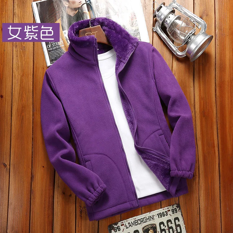 Casual Outdoor Indoor Polar Coral Fleece Coat for Men Women Spring Autumn Winter Thickened Sweater Cardigan with Charging Liner