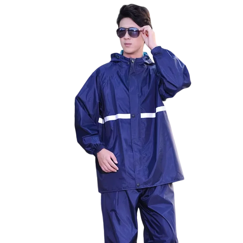 Motorcycle Rain Coat Waterproof Oxford Cloth Raincoat Outdoor Rain Proof Jackets Coat + Pants with Reflective Strip Rain Coat