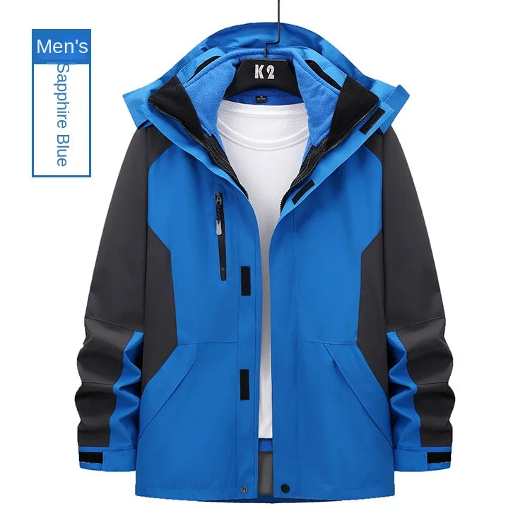 Unisex Three-in-One Ski Suit Two-Piece Set Winter Solid Zipper Warm Waterproof for Breathable Outdoor Work Clothes Stand