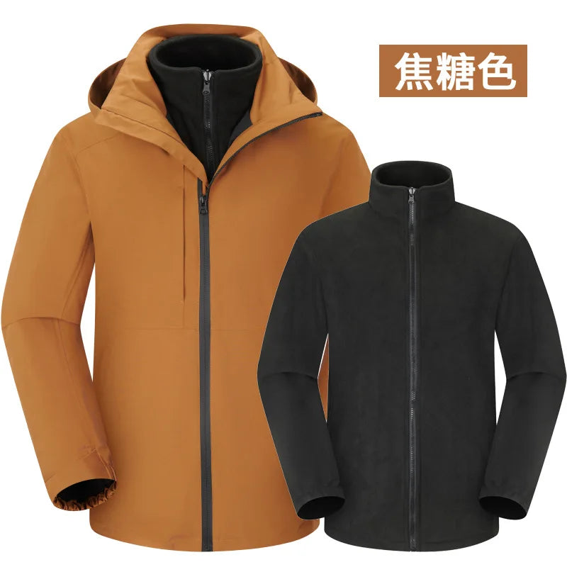 Three-in-One Unisex Winter Soft Shell Woven Zipper Waterproof Windproof Outdoor Warm Jacket