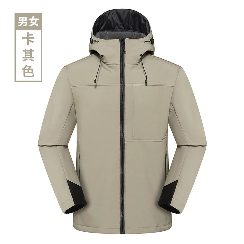 Outdoor Waterproof Windproof Warm Coat Hood Solid Color Cardigan for Mountaineering Fishing Customizable Logo Print Zipper