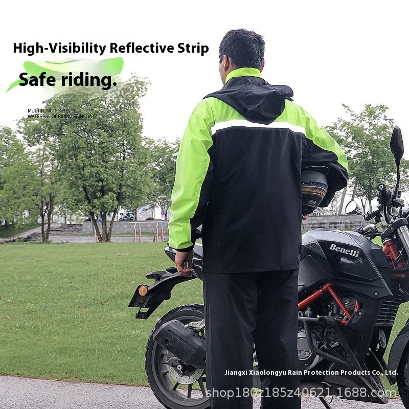 Men's Thickened Waterproof Windproof Motorcycle Riding Rainsuit Knight Style Rainstorm-Proof for Travel