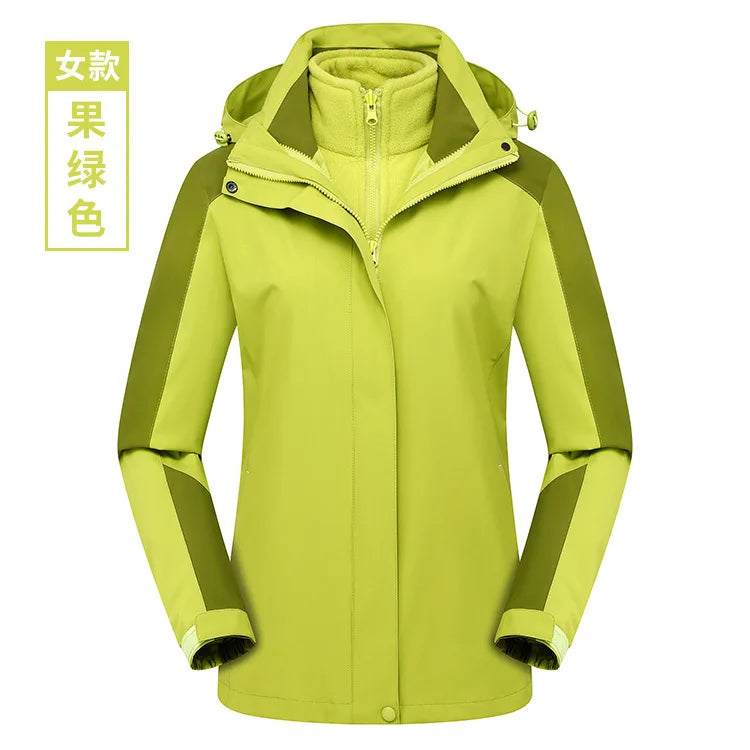 Two-Piece Charge Coat for Men Women Three-In-One Detachable Fleece Liner Windproof Waterproof Winter Coat Long Zipper