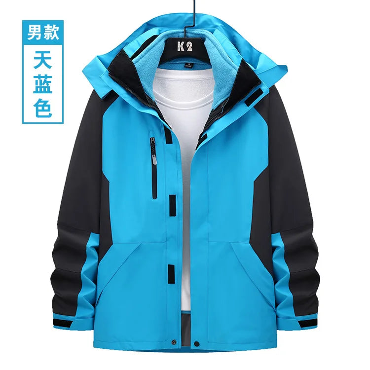 Unisex Three-in-One Ski Suit Two-Piece Set Winter Solid Zipper Warm Waterproof for Breathable Outdoor Work Clothes Stand