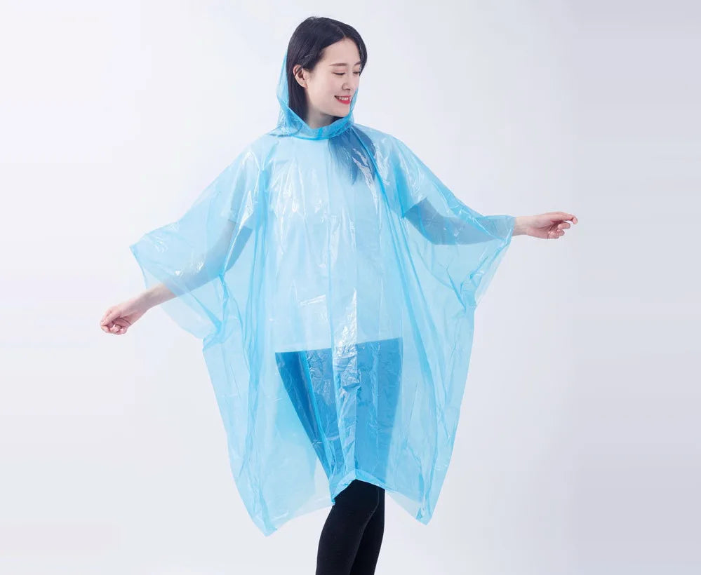 Custom Portable Clear Plastic Poncho for Adults Rain Jacket With Hoods Sleeves for Women Men for Hiking New Condition Made EVA