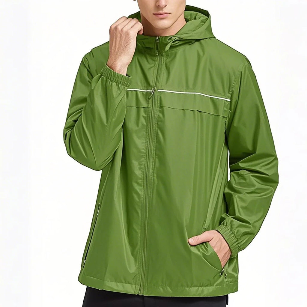 Men's Outdoor Rain Jacket Waterproof Windbreaker with Stand Collar and Zipper Closure Daily Casual Pullover with Double Layer