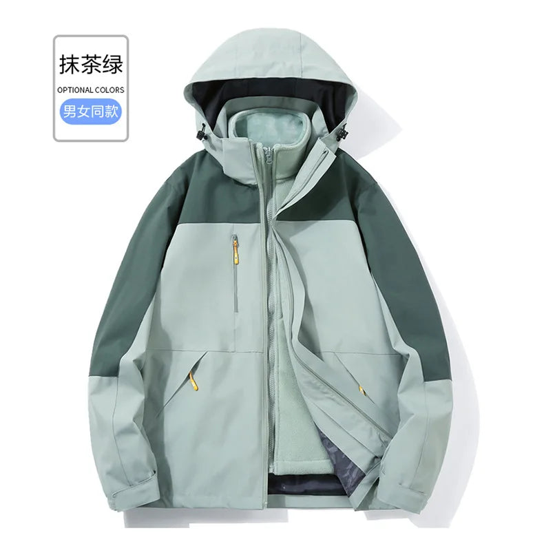 Men's and Women's Long Sleeve Stand Fleece Jacket Universal Waterproof and Windproof for Outdoor Travel Spring Zipper Woven