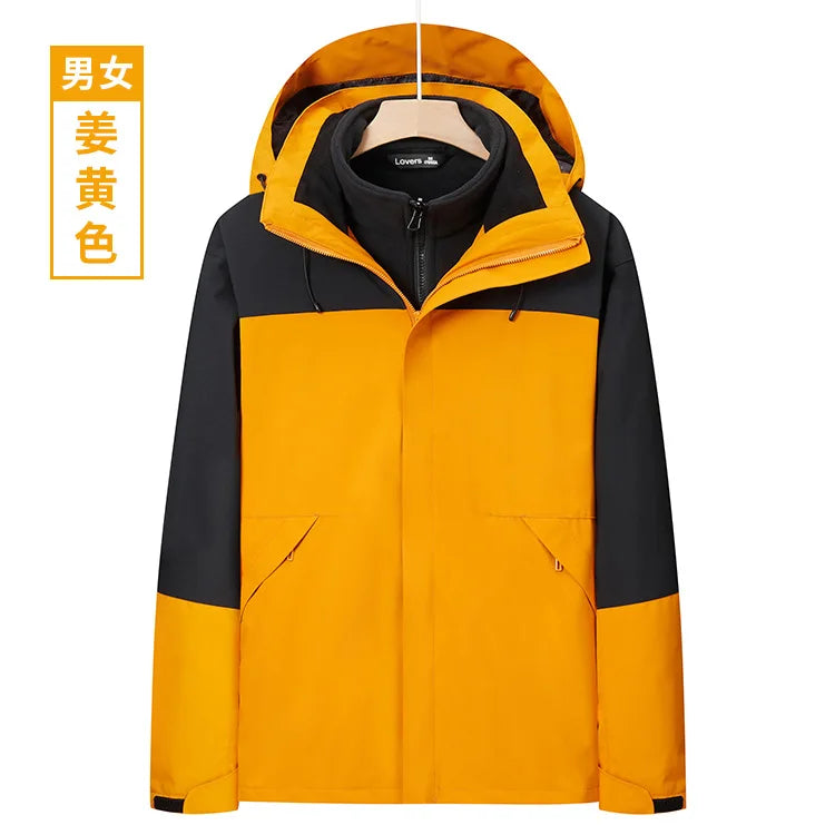 Men's Women's Winter Jacket Detachable Three-in-One Fleece Liner Rabbit Windproof Waterproof Zipper Knitted Customizable Logo