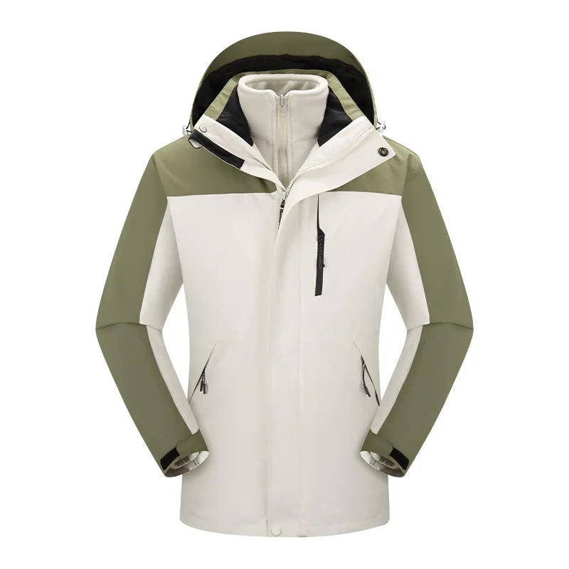 Two-Piece Fleeced Jacket for Winter Coated Fabric Stand Zipper Solid Print XL Fitness Lightweight Nylon Polyester Stylish Hiking