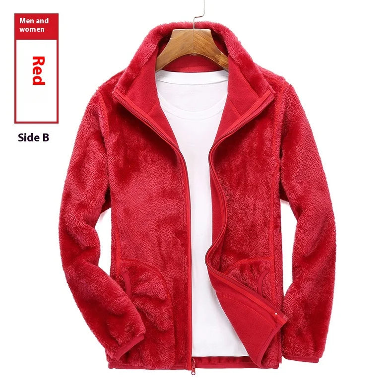 Outdoor Rush Men's & Women's Coral Fleece Coat Casual Style Thickened Spring Autumn Winter Sweater Cardigan Liner